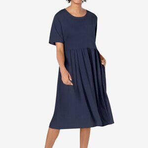 NEW PLUS Empire Waist Tee Dress - Navy Blue,